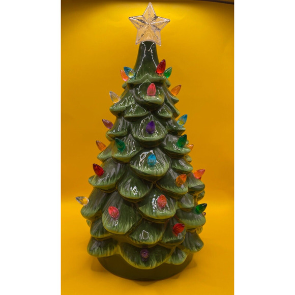 Vintage Lighted Tabletop Ceramic Christmas Tree -Battery Operated 14" Tall - Picture 5 of 9